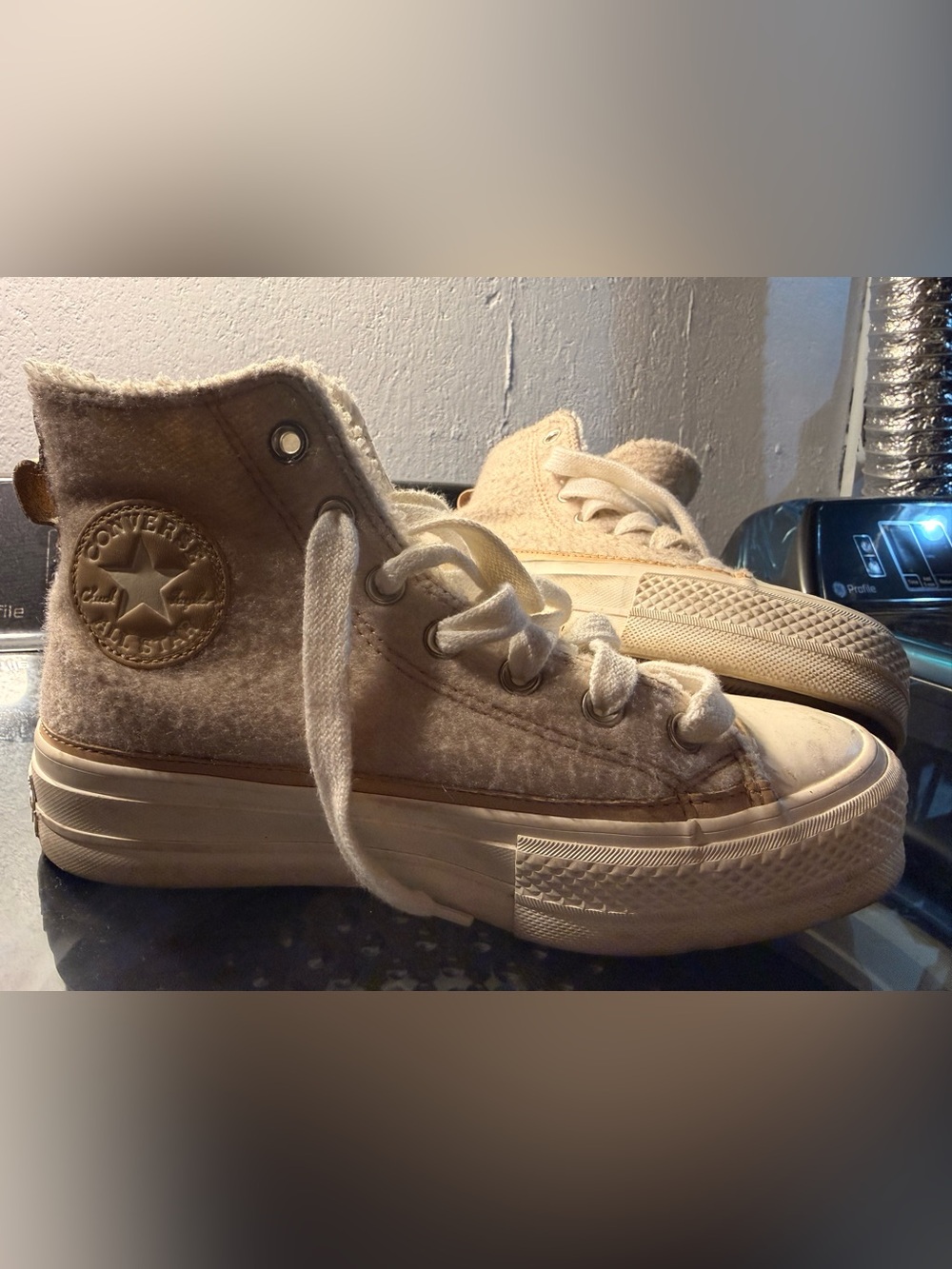 Converse faux fur Cream High-Top Canvas Sneakers